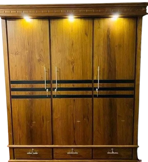 3 Door Base Teak Wardrobe with light