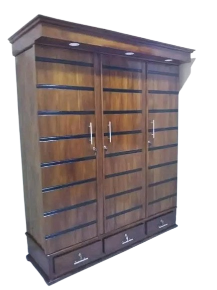 3 Door Base Teak Wardrobe with light