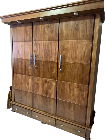 3 Door Base Teak Wardrobe with light